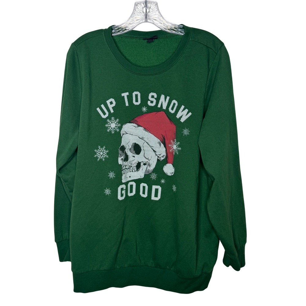 Torrid Green Skull Santa Hat UP TO SNOW GOOD Christmas Sweatshirt Size 2‎ (2X)